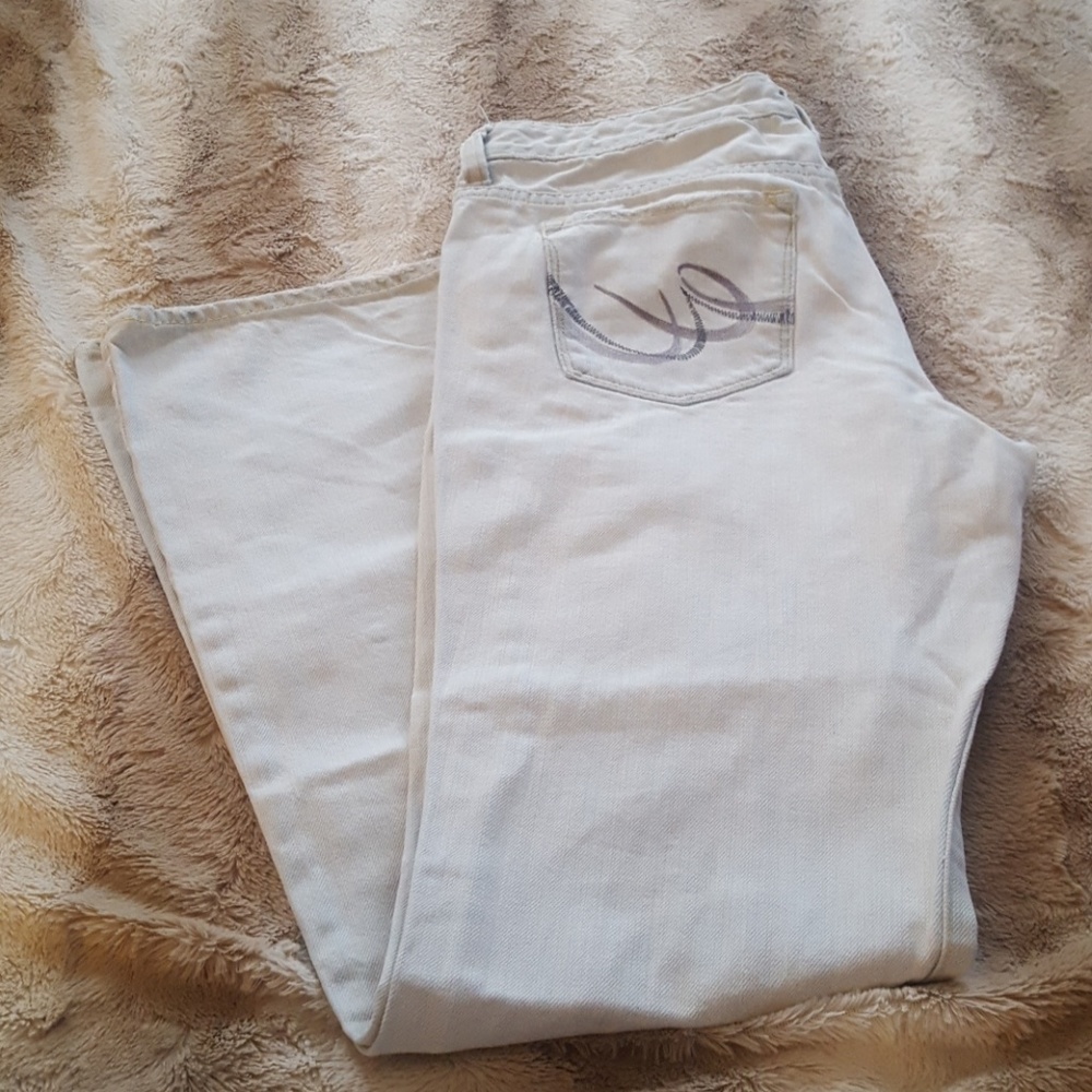 Express X2 slim low rise flare bleached jeans 12